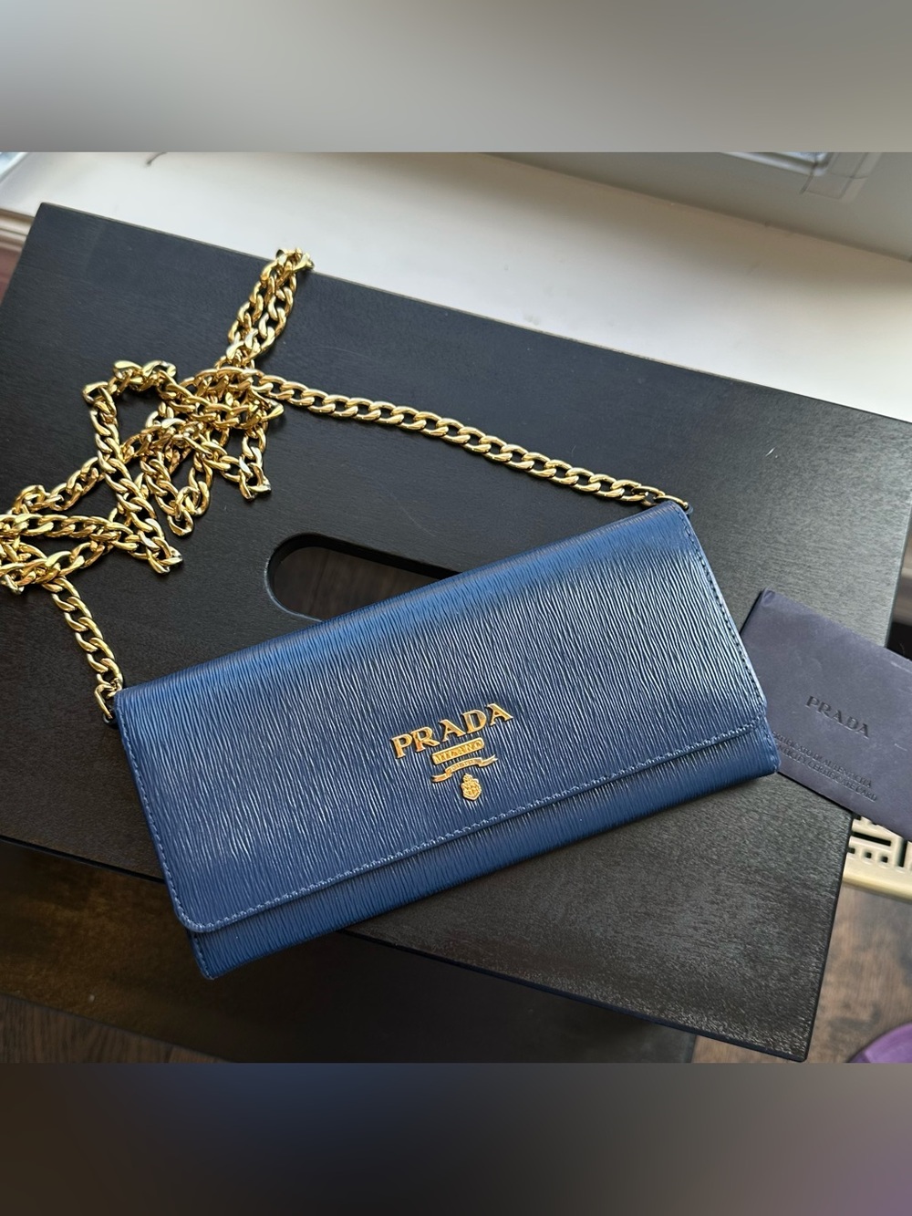 Prada Bluette Vitello Move Leather Wallet On Chain Clutch Bag 1BP290